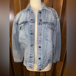 NWT Med Rhinestone Adorned Jean Jacket